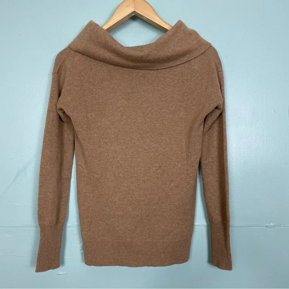J.Crew 100% Cashmere Sweater Cowl Neck Light Brown Size XXS Side Snap Accent‎